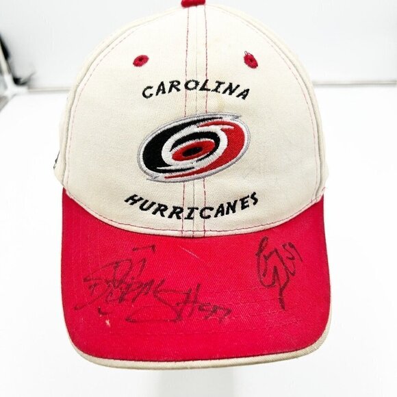 Carolina Hurricanes Youth Hat Cap NHL Hockey Ivory Red Signed Brim - Picture 1 of 7